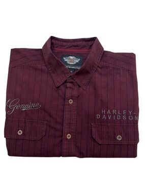 Harley-Davidson Burgundy Pinstripe Embroidered Long Sleeve Button Down Shirt